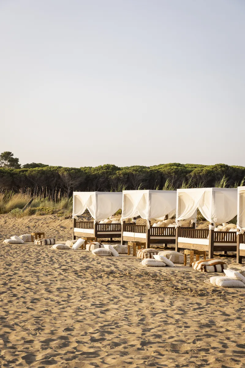 Aperitivo set up at sunset on Singita Miracle Beach